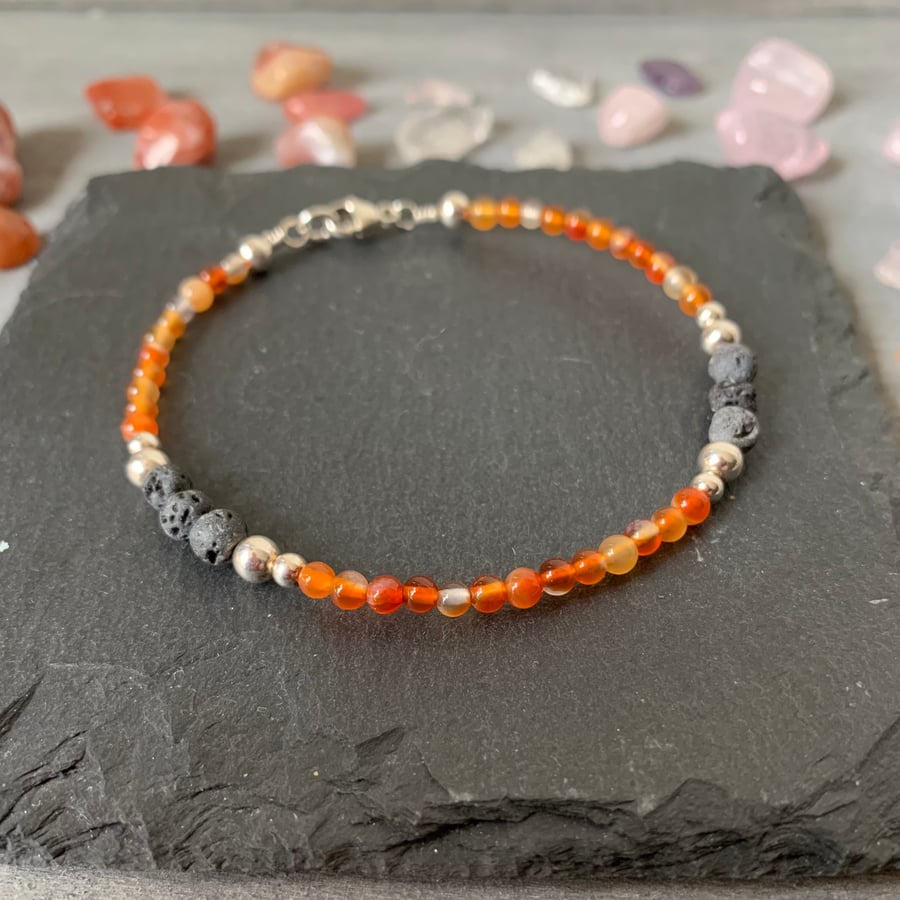 Carnelian Diffuser bracelet with lava beads