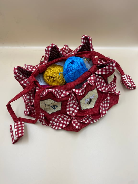 Unusual Craft Bag. Hexagons and Circles Design, Circular Handcrafted Work-bag