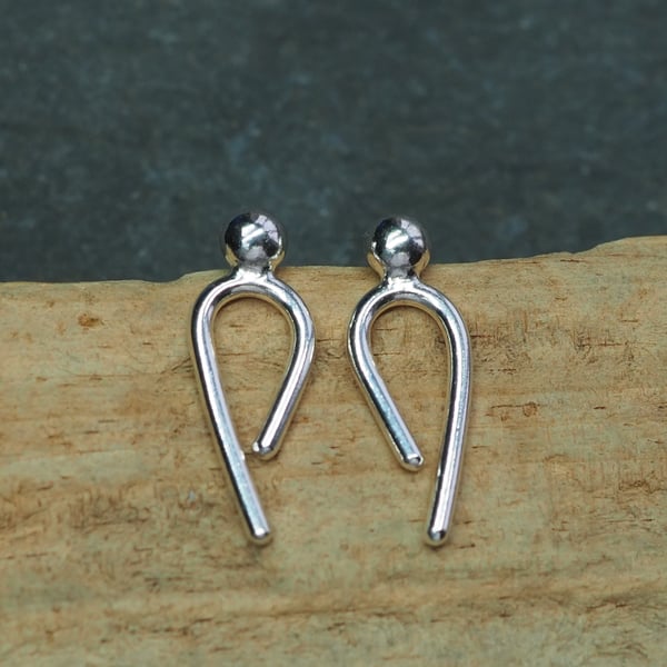 Silver argentium arc stud earrings, handmade recycled silver arc studs