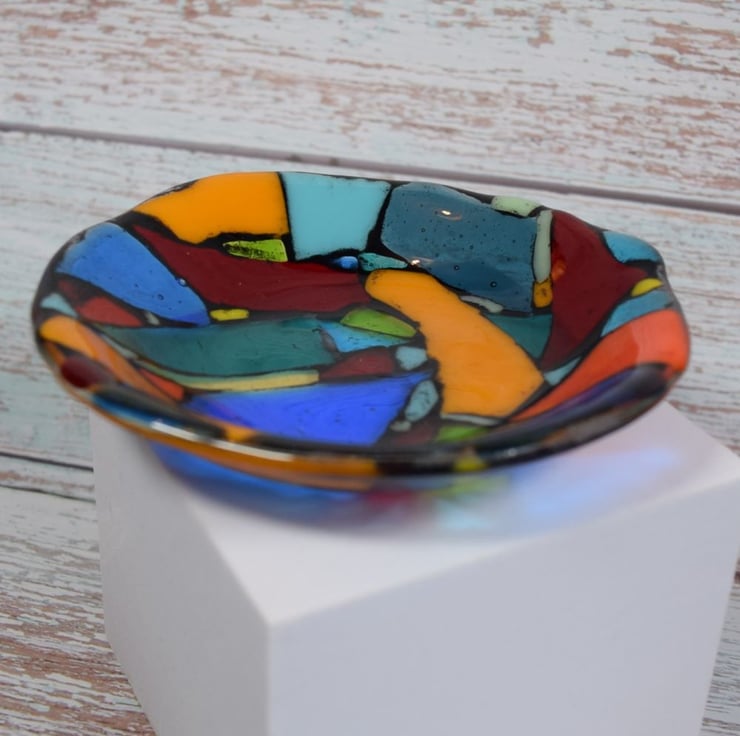 Mosaic Style Fused Glass Trinket Dish Folksy