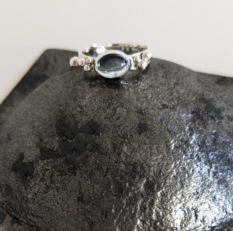 Sterling Silver Granulation Ring With Blue Topaz