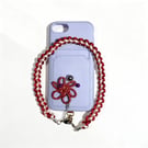 Red & White Macramé Phone Strap with Brocade Knot Charm