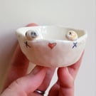 Handmade tealight with 2 guinea pigs & footprints, ceramic pottery candle holder