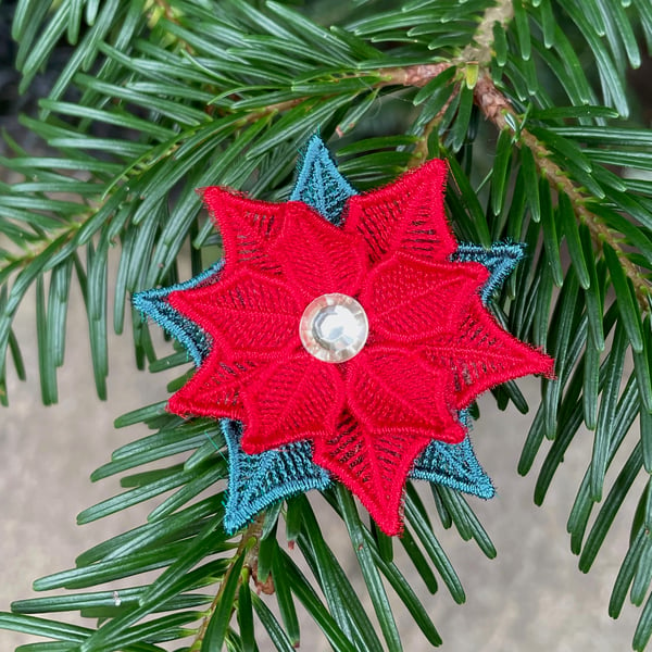 Mini Red Poinsettia on Alligator Clip  PB9