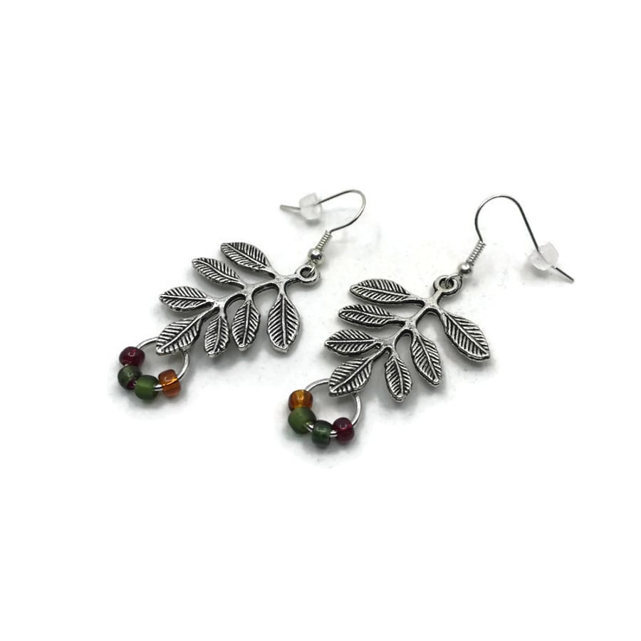 Autumn Leaves & Berries Silver Charm Earrings in Folksy 2023 Pantone Colours