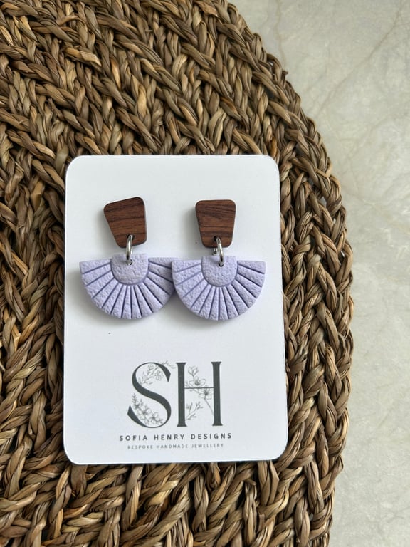 Boho Statement Jewellery - Lavender Fan-Shaped Polymer Clay Earrings 