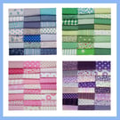 50 Patchwork Squares. 10 cm ( 4ins) Pink, Blue, Purple or Green 