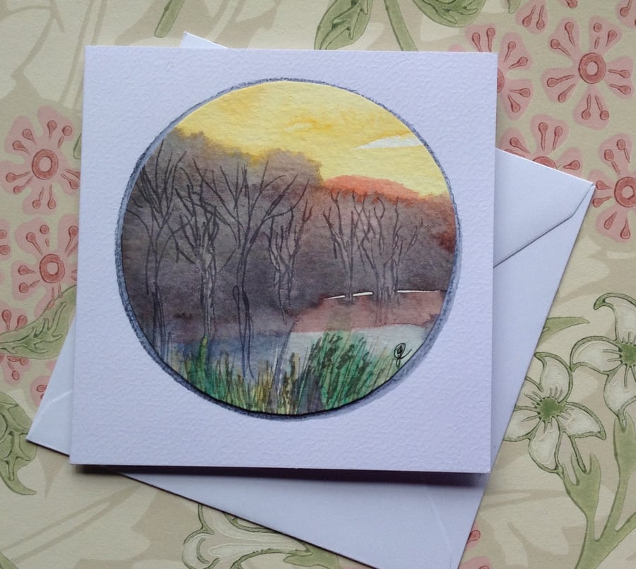 Seconds Sunday - Hand painted landscape sunset greetings card