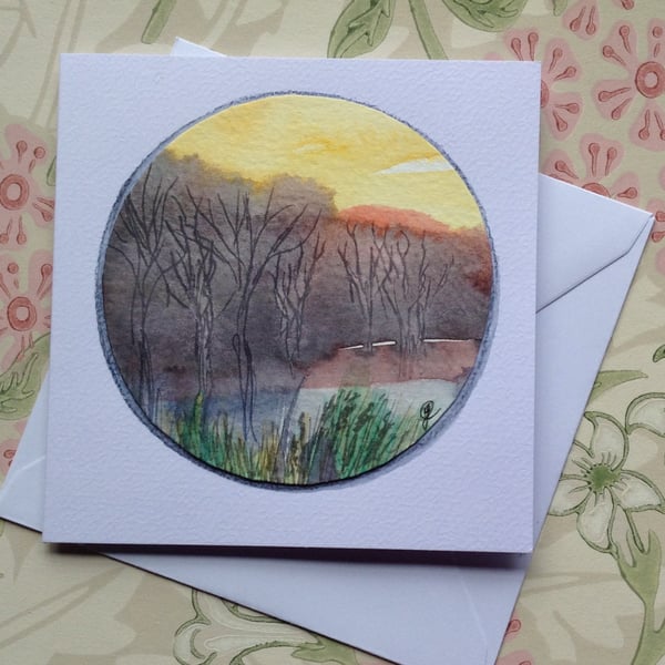 Seconds Sunday - Hand painted landscape sunset greetings card