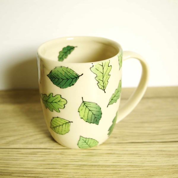 Mug - Green Beech and Oak Leaves, Pattern