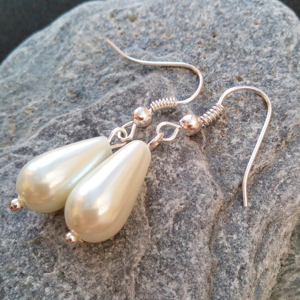 Ivory Drop Pearl Earrings for Pierced Ears, Drop Earrings, Gift for Her