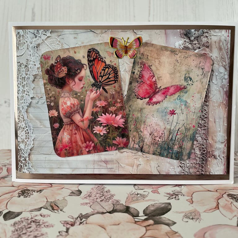 Greeting Card - Whimsy Girl & Butterflies - by Carolee Crafts -  C223