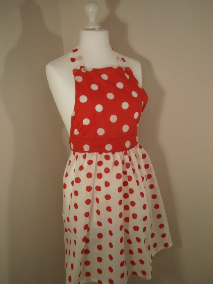 Red and White Polka Dot Retro Style Apron Pinny