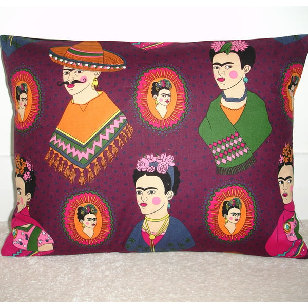 Frida Kahlo Cushion Cover 16x12 inch Oblong Bolster Damson Purple