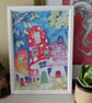 Magical Toadstool Village A4 Print - Image 2