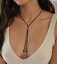 Adjustable Cord Necklace.Minimalist Handmade Necklace with Stainless Steel Beads