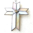 Cross White Suncatcher Stained Glass Handmade Crystal 054