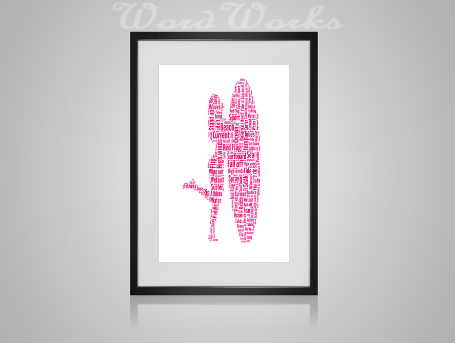 Personalised Female Surfer Design Word Art Gifts 