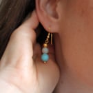 Ocean like earrings with natural gemstones and gold plated accents