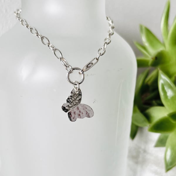 Hammered Butterfly Charm Sterling Silver Bracelet 