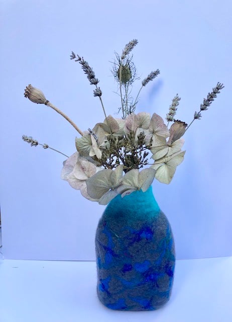Textile blue and grey vase.