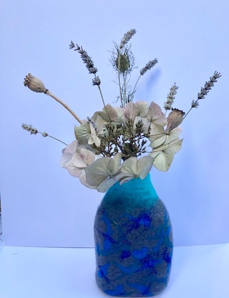 Textile blue and grey vase.