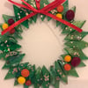 Fused glass wreath with  red berries 