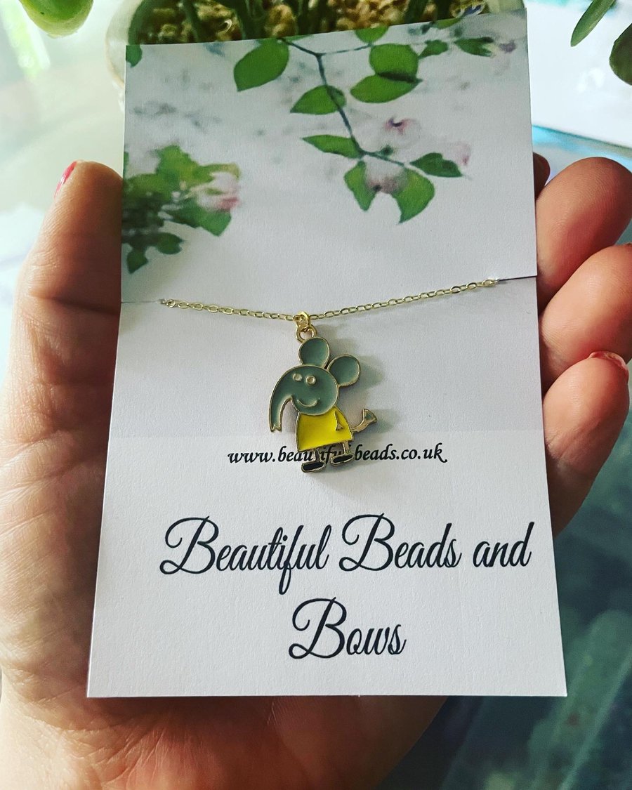 Emily elephant pendant charm necklace 16 inches goldtone necklace gift