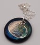 Clam Seashell Fused Glass Pendant with Real Platinum Lustre Motif