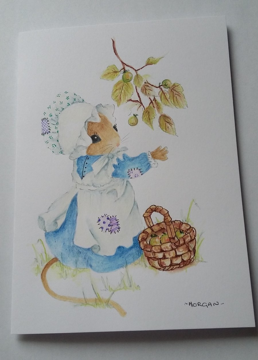 HAND PAINTED WATER COLOUR CARD  OF  MICE