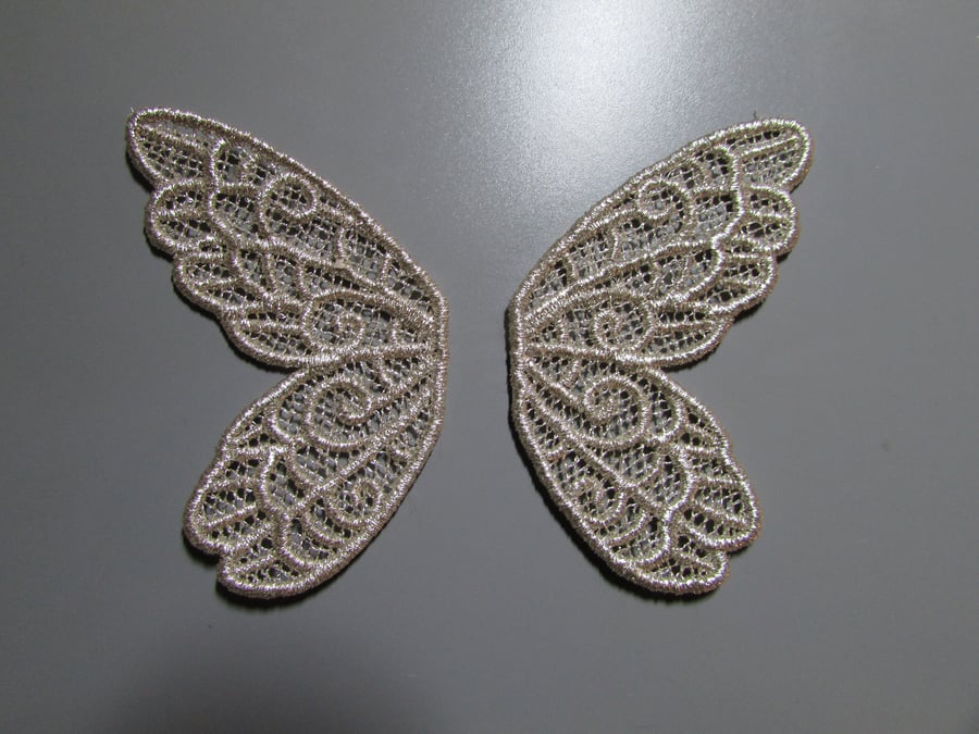 Embroidered Lace Metallic Fairy Wings Applique you choose colour