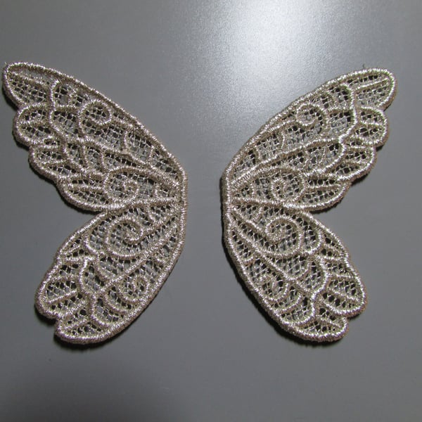 Embroidered Lace Metallic Fairy Wings Applique you choose colour