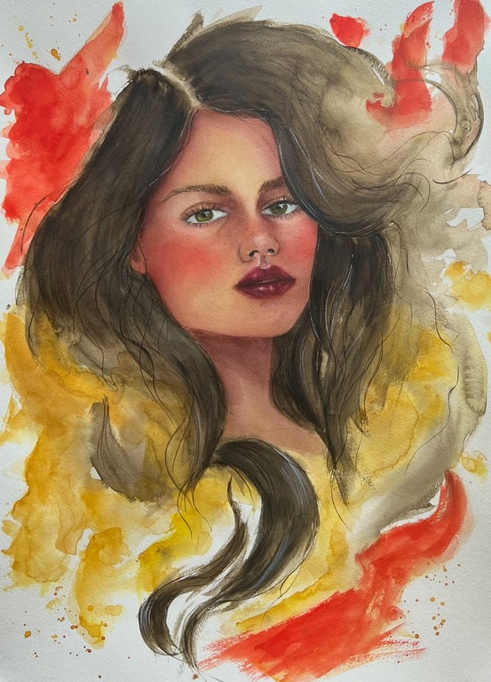 Fire, Watercolour portrait painting
