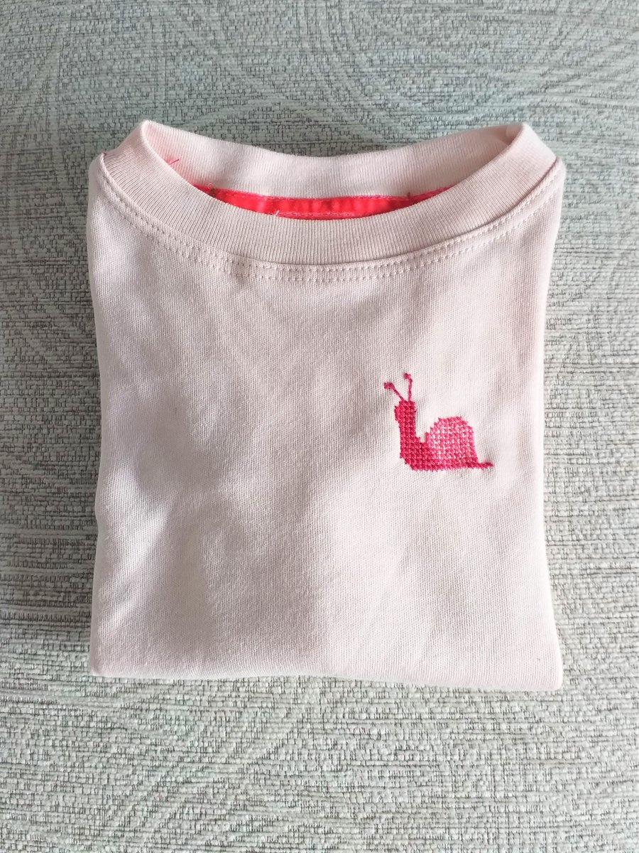 Snail, long-sleeve T-shirt, age 1, hand embroidered