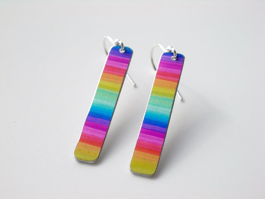 Rainbow striped rectangle earrings