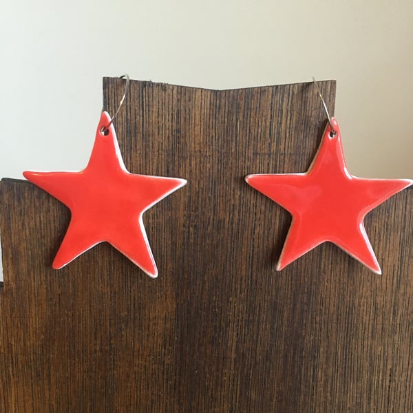 Porcelain red star earrings