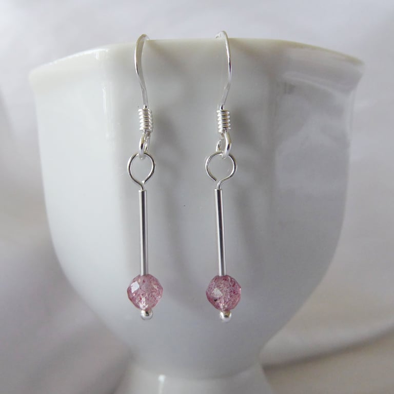 Sterling Silver &  Strawberry Quartz Earrings