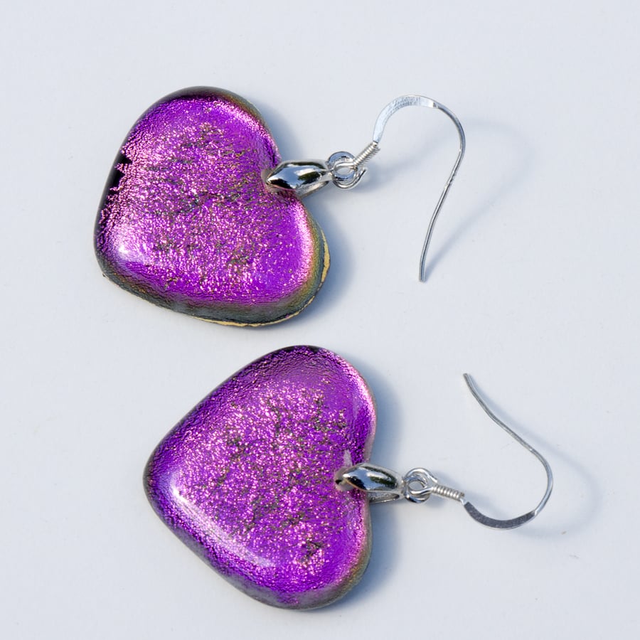 Pink Dichroic Glass Earrings on Sterling Silver Wires - 2517