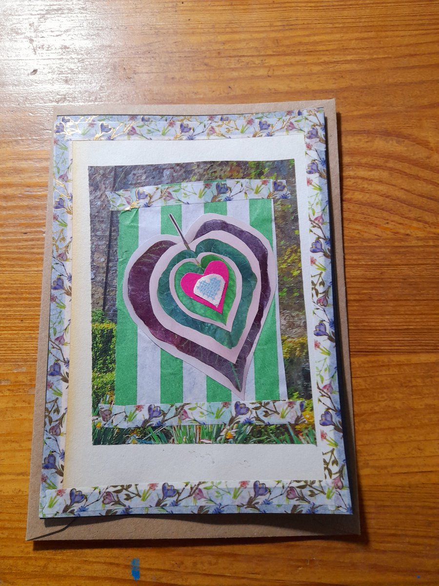 'Leaves and hearts' Card, shabby chic junk, scrap, mixed media. 
