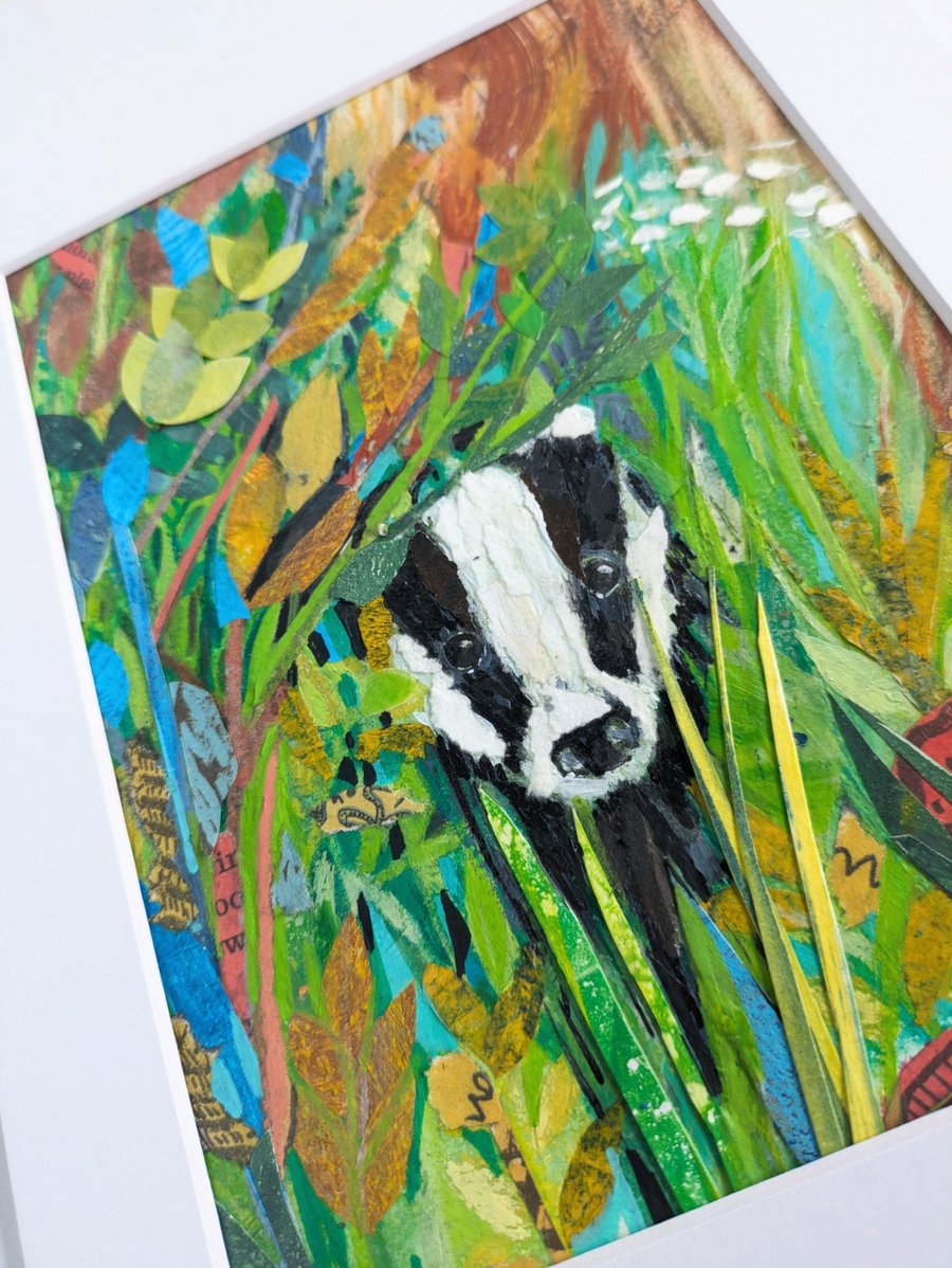 Original painting collage badger painting 