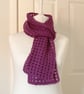 Crocheted Purple Mesh Scarf - Merino Wool 