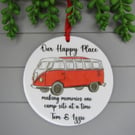 Personalised Red Camper Van Keepsake, Our happy place. Making memories. 