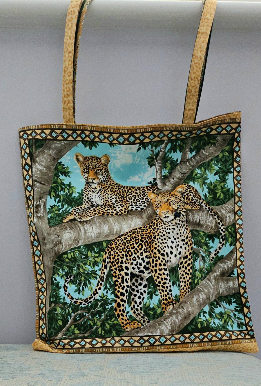Leopard print tote bag. 