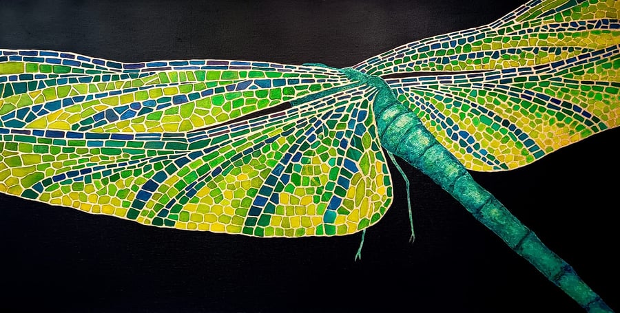 Dragonfly, oil painting 50x100 cm