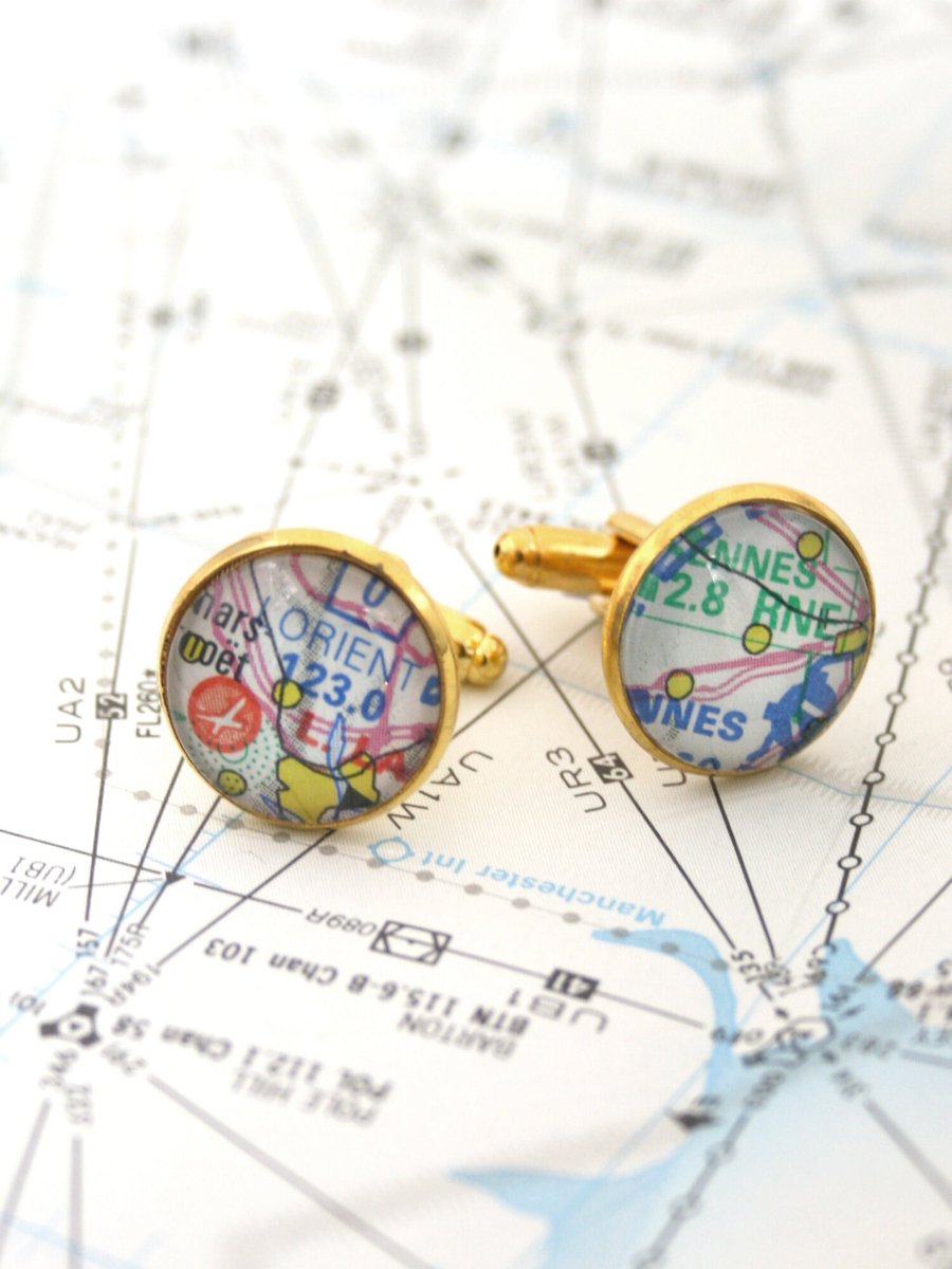 Airplane Cufflinks for Pilot, Aeronautical Charts Personalised Gift For Pilot