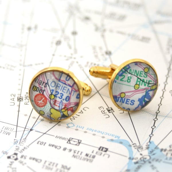 Airplane Cufflinks for Pilot, Aeronautical Charts Personalised Gift For Pilot