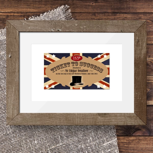 Ticket to Success personalised print, good luck gift for him or her