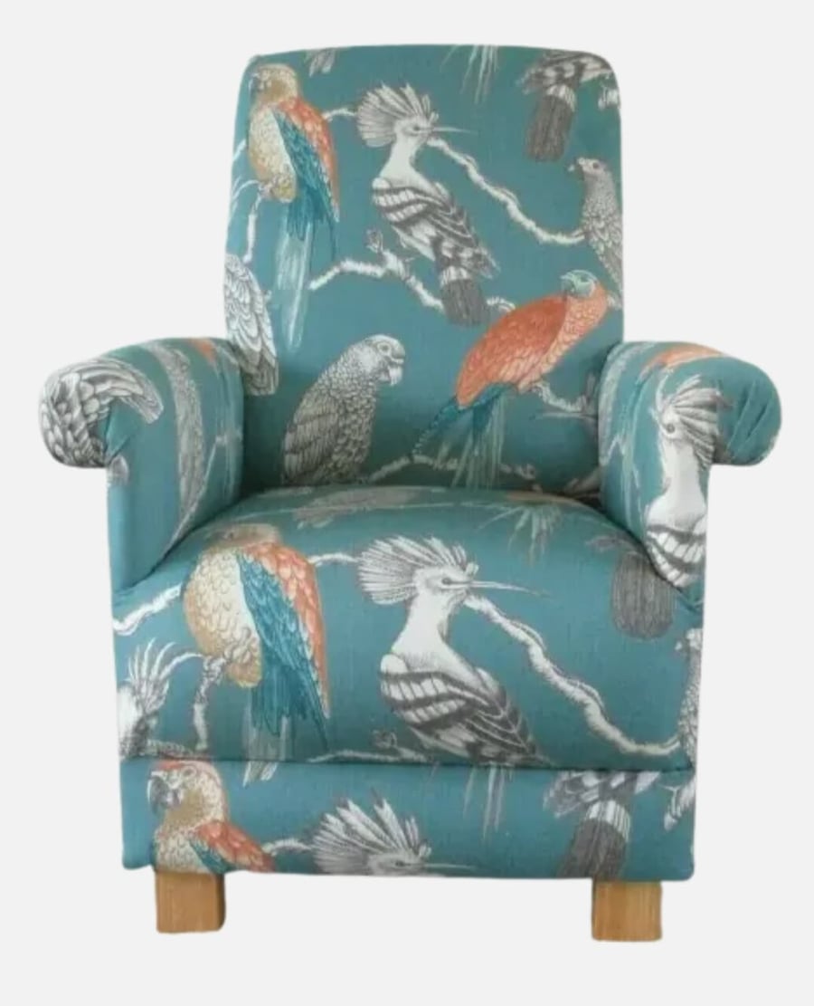 Aviary Birds Armchair Adult Chair iLiv Fabric Teal Lagoon Orange Botanical Small