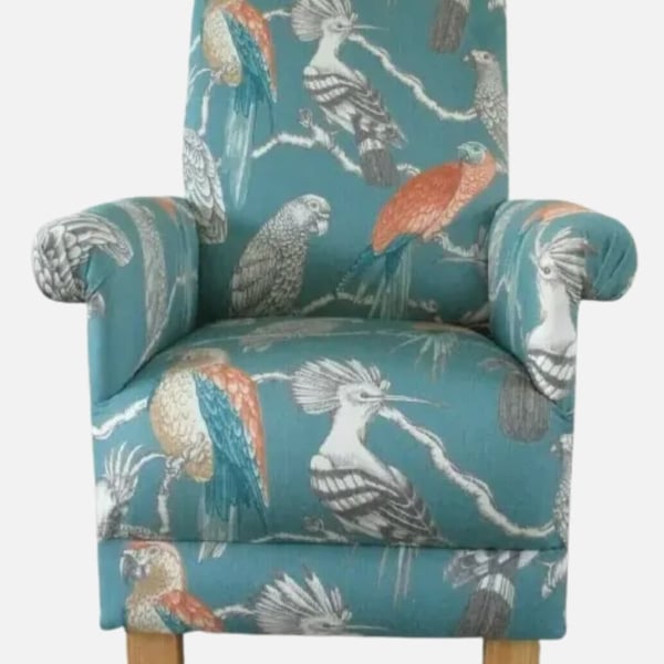 Aviary Birds Armchair Adult Chair iLiv Fabric Teal Lagoon Orange Botanical Small