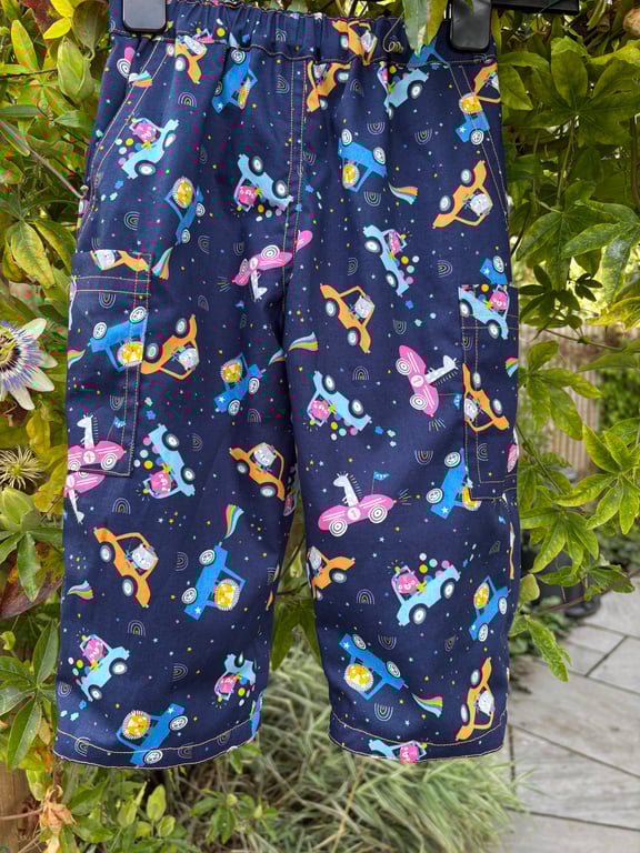 Navy Cars Cargo Trousers